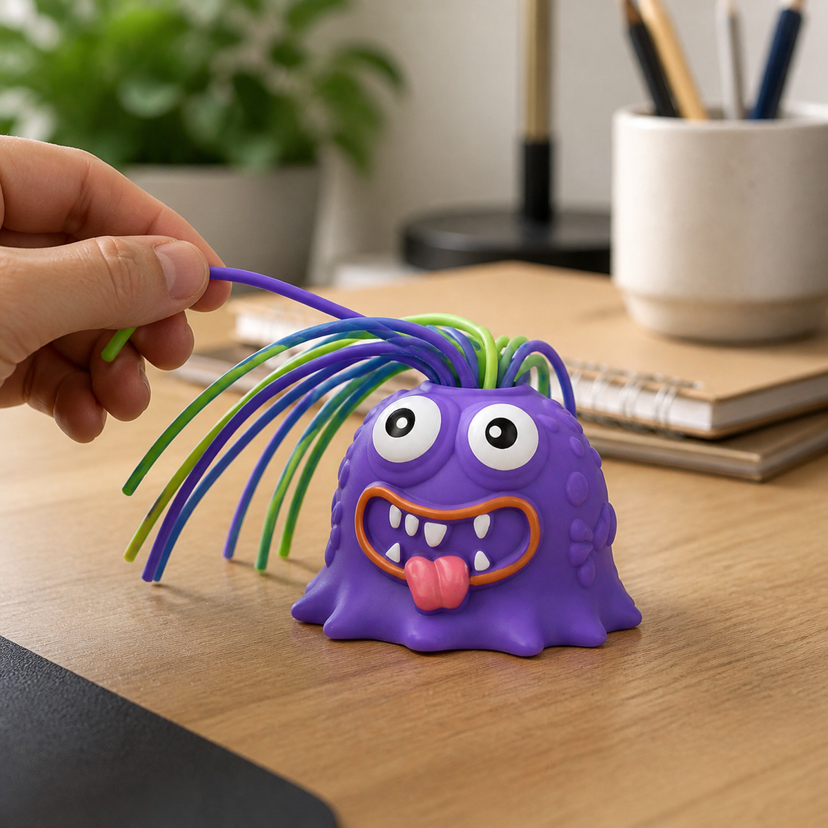 YOWL desk toy being pulled by hand on a desk