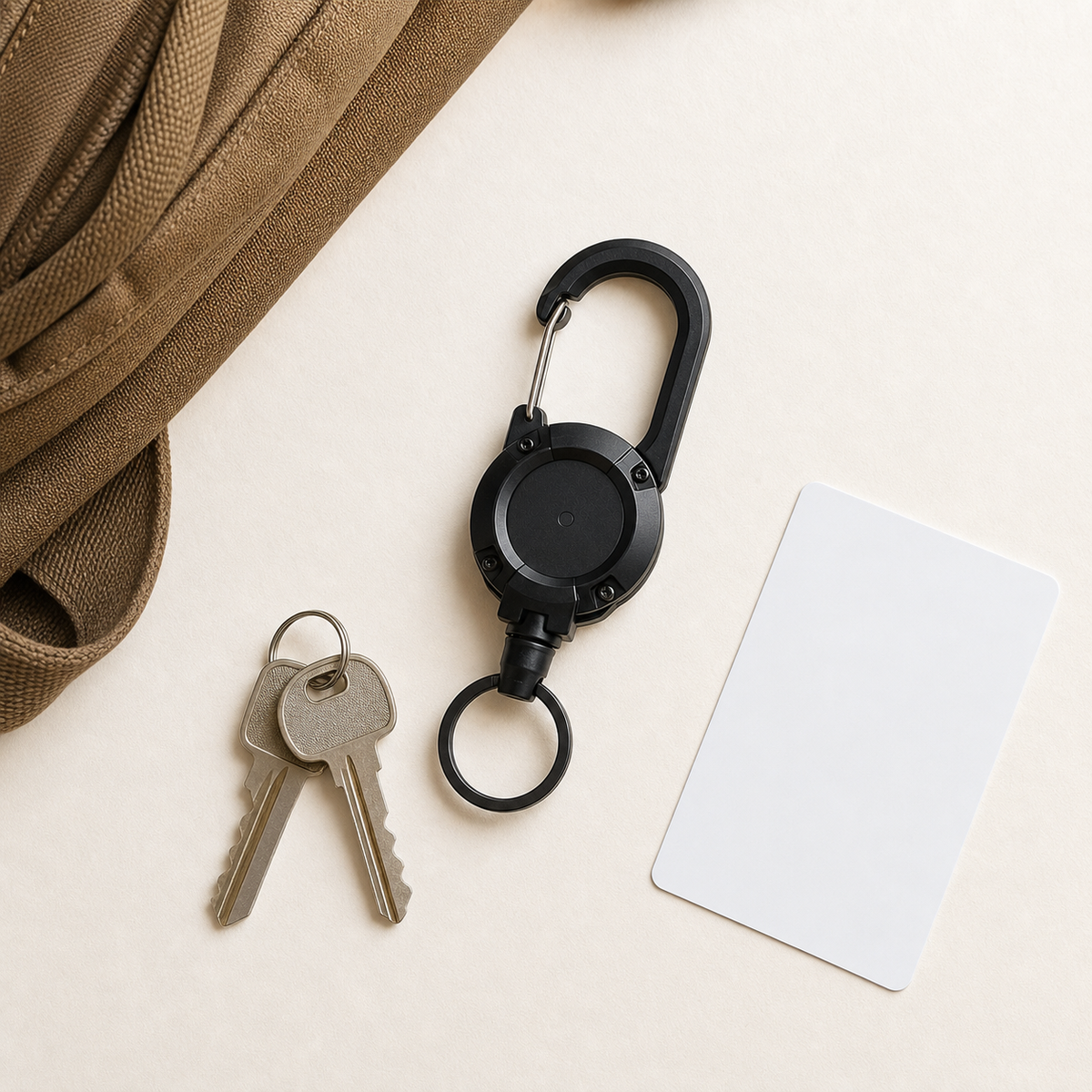 TUGLO with everyday keys and an access card in a flat lay