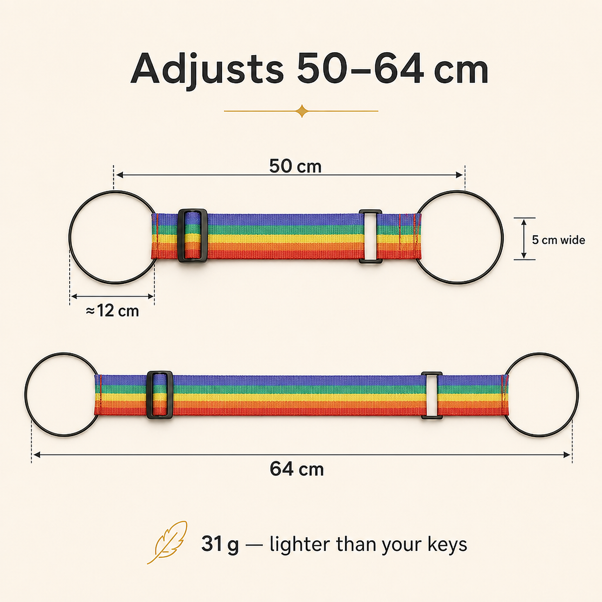 Strapo adjustable length and lightweight dimensions
