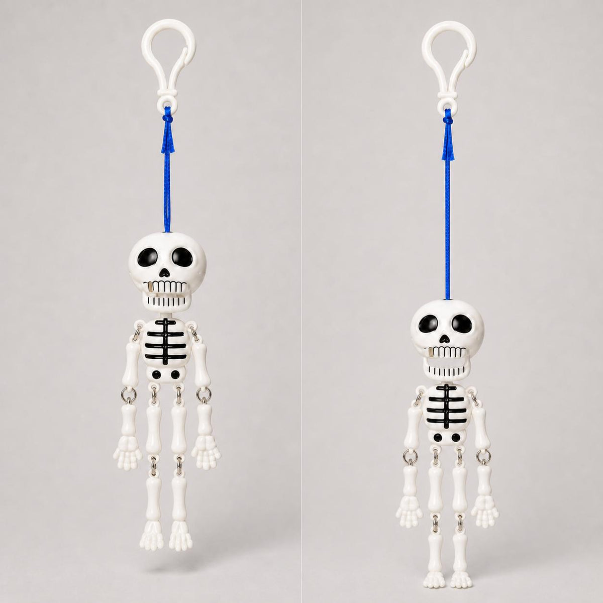 Mr. Bones before and after the pull cord is extended