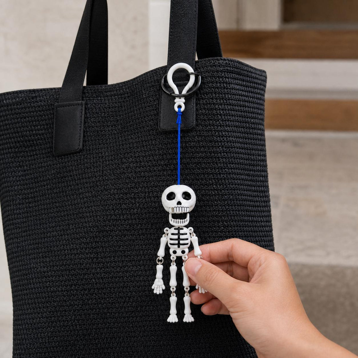 Mr. Bones clip-on skeleton in a room setting